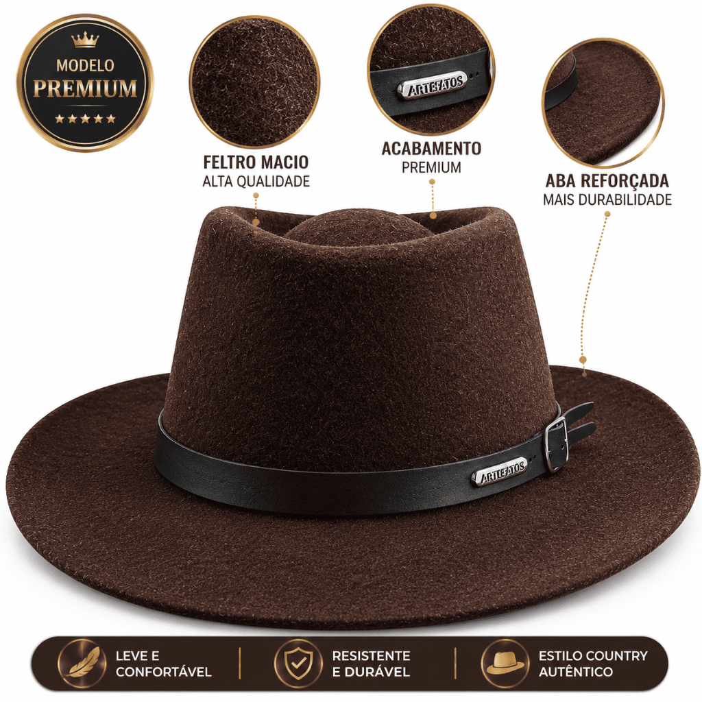 Chapéu Estilo Gustavo Lima Sertanejo Country Aba 8cm Unissex