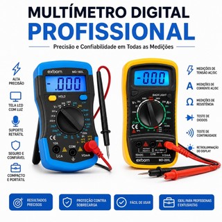 Multímetro Digital Profissional MD-180L ou MD-200L com Luz de Fundo, Bipe, Bateria e Pont…