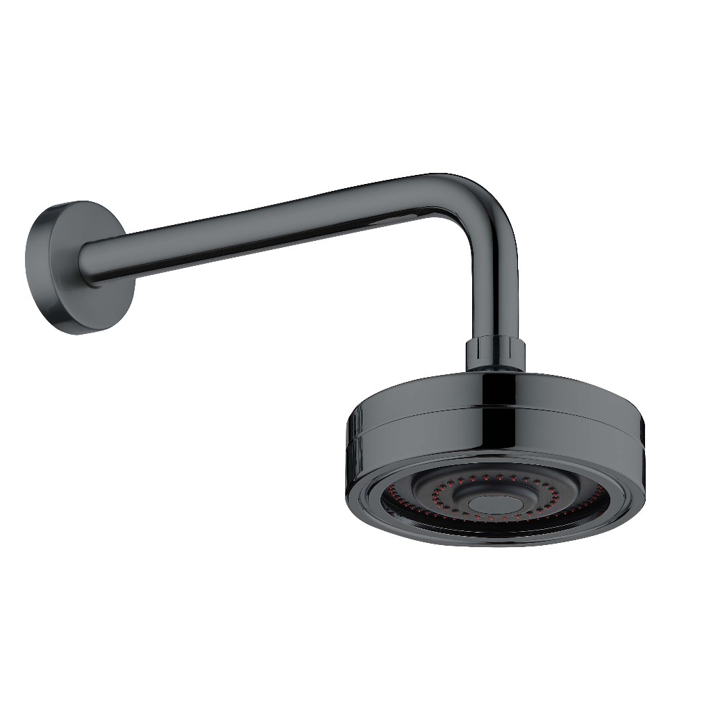Chuveiro Acqua Plus Ducha Autolimpante Redondo Articulável Acqua Plus Com Tubo Curvo Cromado Preto