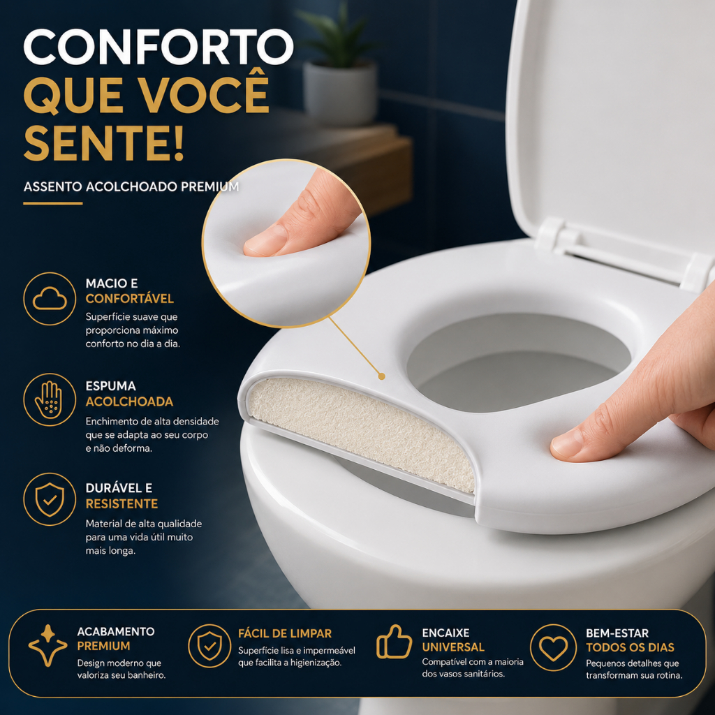 Tampa de Vaso Sanitário Almofadada Universal Branca Macia e Fácil Instalação