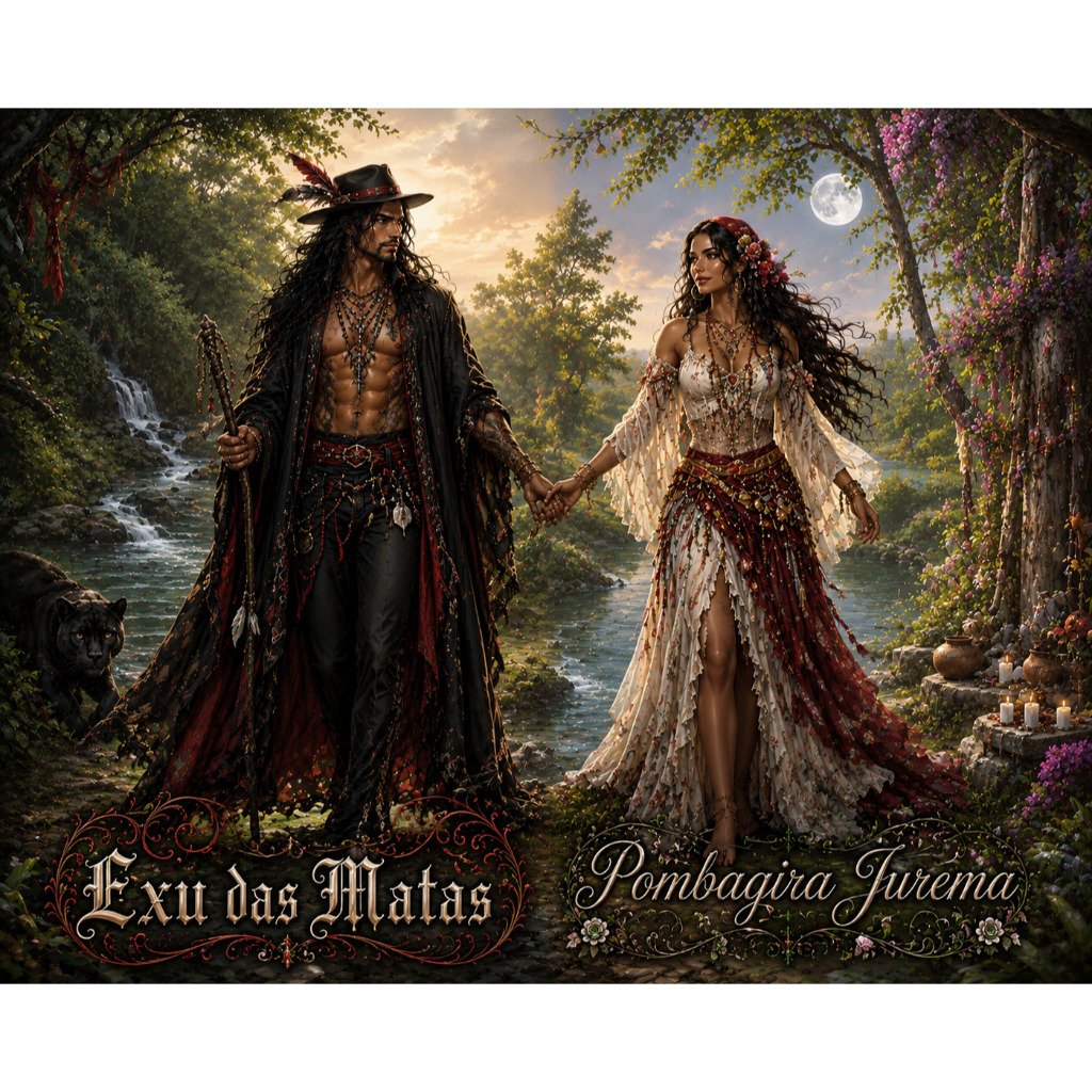 QUADRO EXU DAS MATAS E POMBAGIRA JUREMA PLACA DECORATIVA MDF