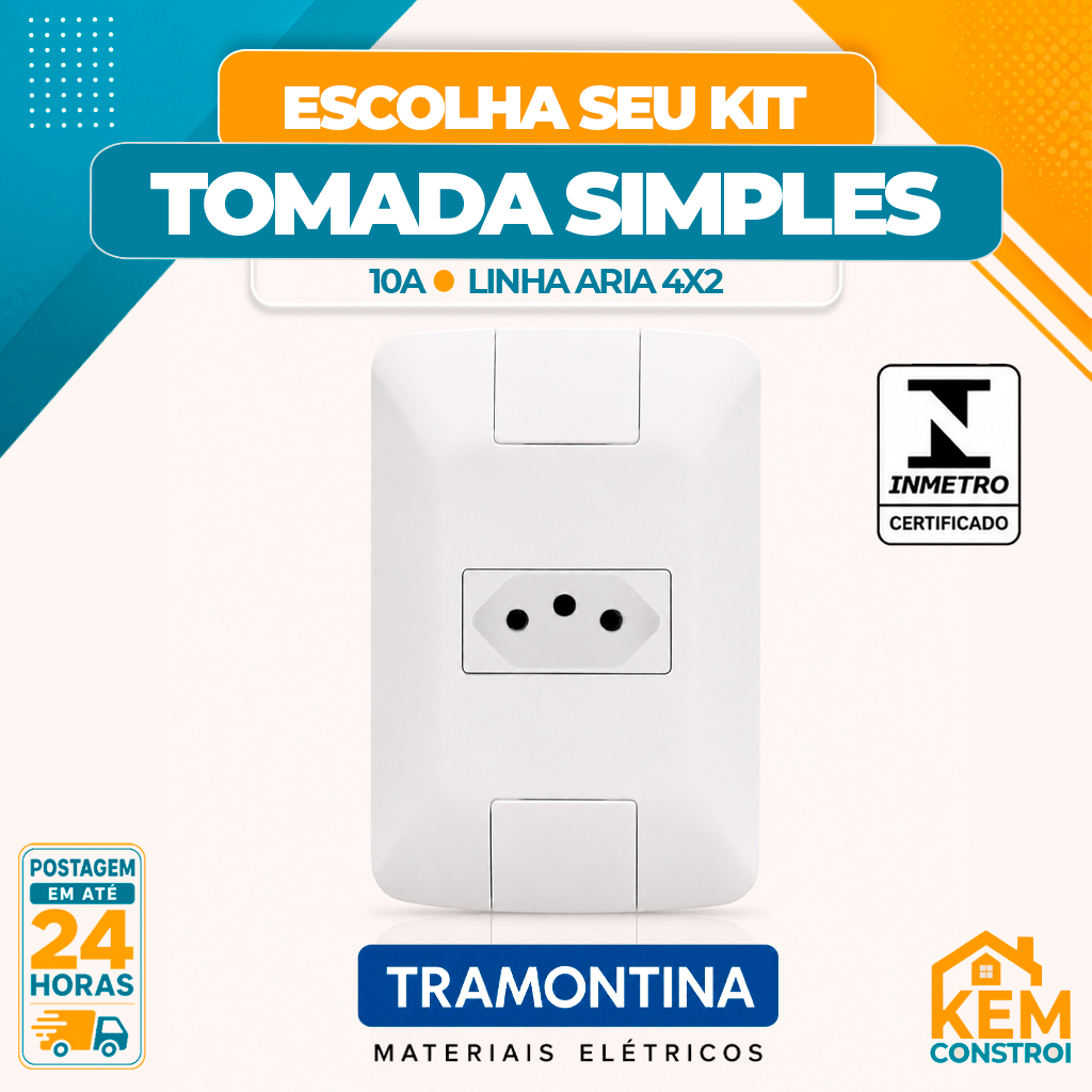 Kit Tomada Simples 10A 4x2 Linha Aria Tramontina Tomada 10 Amperes