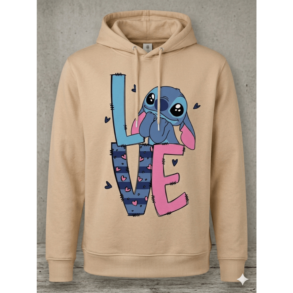 Moletom 100% Algodão Premium Estampa Stitch Lilo Fofo Love Coração Versátil Estiloso Blusa De Frio Básica Feminina