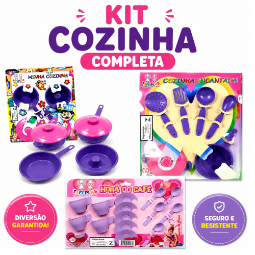 Kit Panelinha  1 Hora do Café + 1 Sonho de Cozinha + 1 Minha Cozinha Kit Panelinhas Pires Colheres Xícara 31 PEÇAS