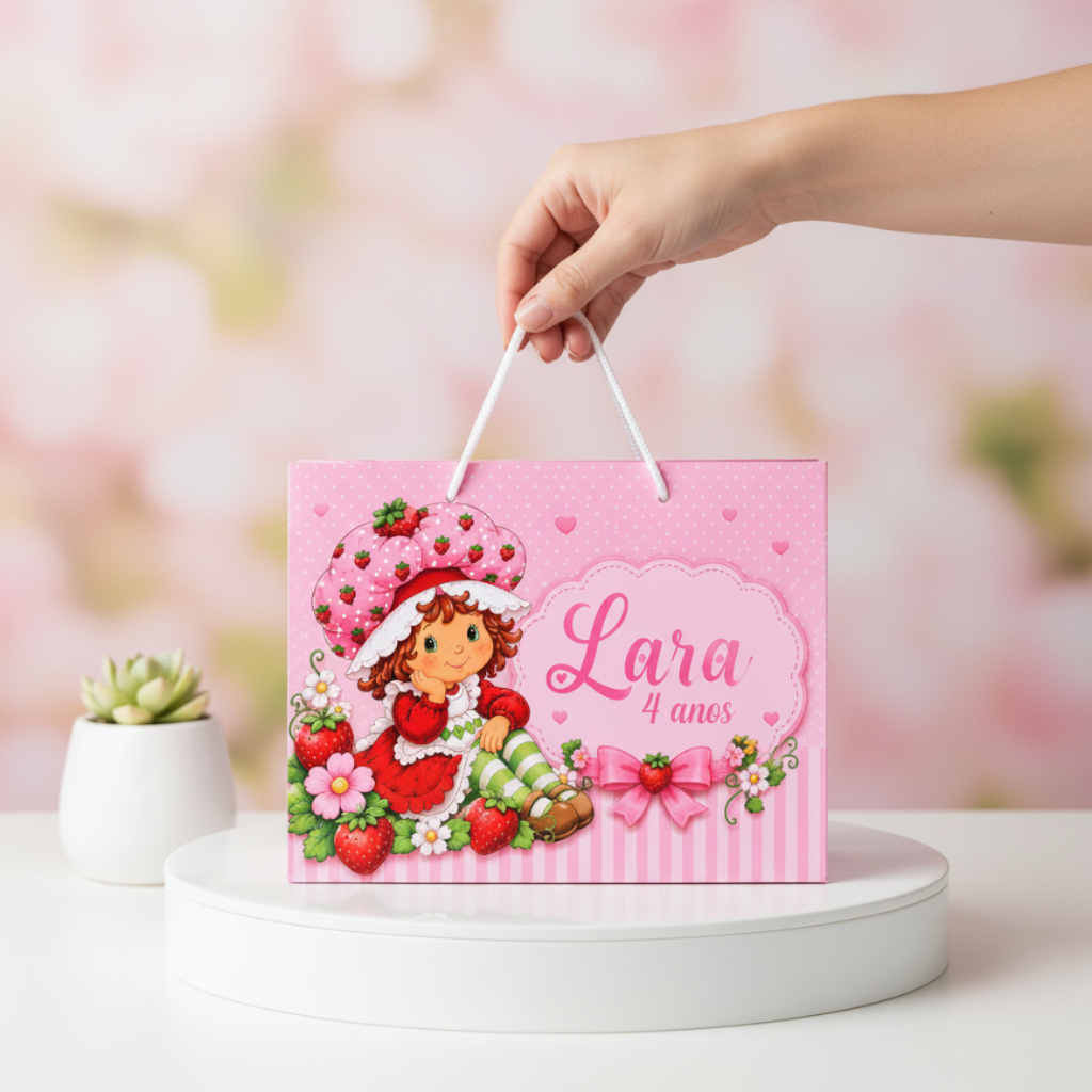 Kit Sacolinha Personalizada  Festa Moranguinho  (Com Nome e Idade)  /Lembrancinha Infantil