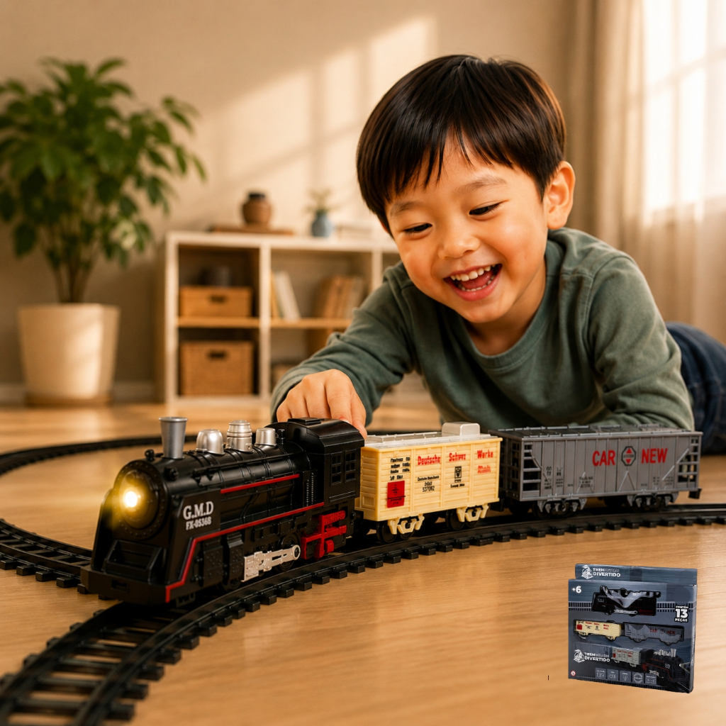 Trem de Brinquedo Infantil Com Trilhos Luz Som Brinquedo Locomotiva Trem Elétrico Infantil