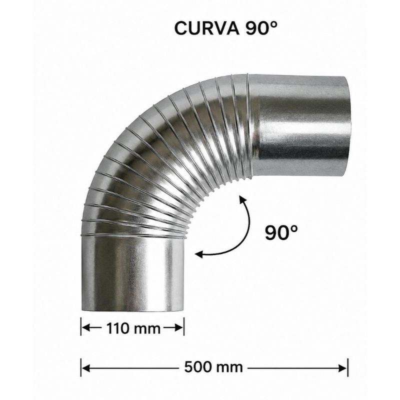 Curva Galvanizada 90° para Fogão a Lenha e Chaminé 110mm – Tubo Curvo para Exaustão de Fumaça canofogão a lenha