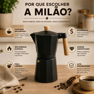 Cafeteira Italiana Tradicional Aluminio 6 Xicaras Capacidade 300ml Cafes Espresso Preto