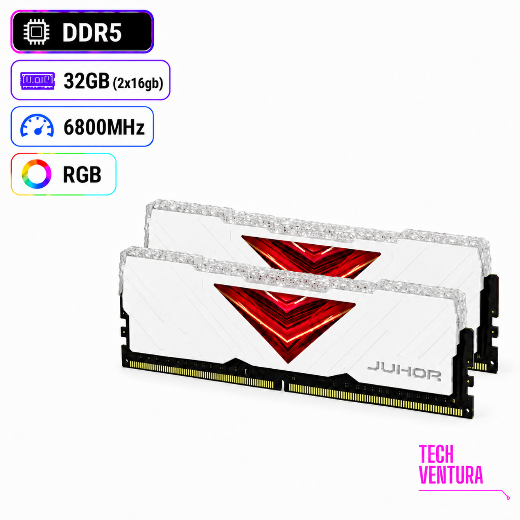 Kit Memória RAM Juhor DDR5 32GB 2x16GB 6800MHz CL34 RGB Branca Nova