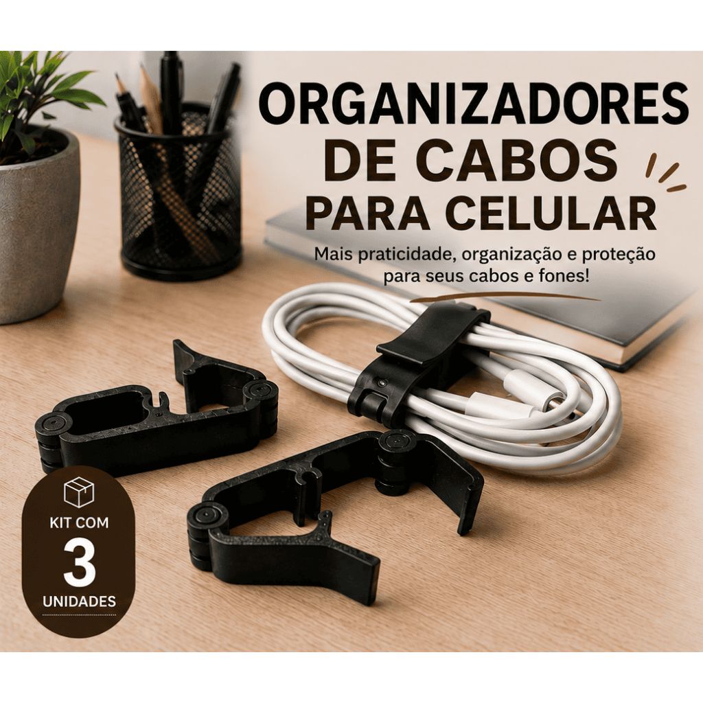 3 Organizadores de Cabos Dobrável Reutilizável | Porta Carregador USB, Fones e Fios | Compacto e Resistente