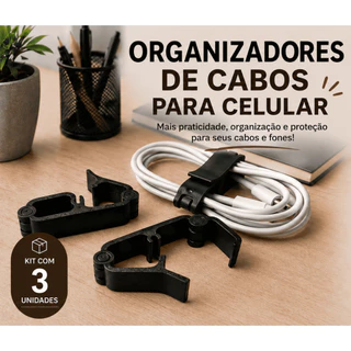 3 Organizadores de Cabos Dobrável Reutilizável | Porta Carregador USB, Fones e Fios | Compacto e Res