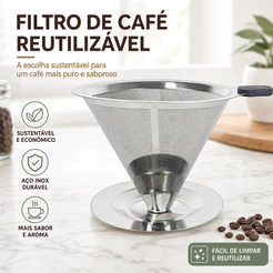 Filtro de Café Reutilizável em Aço Inox Durável Fácil de Limpar Ideal para Café de Gotejamento e Manual