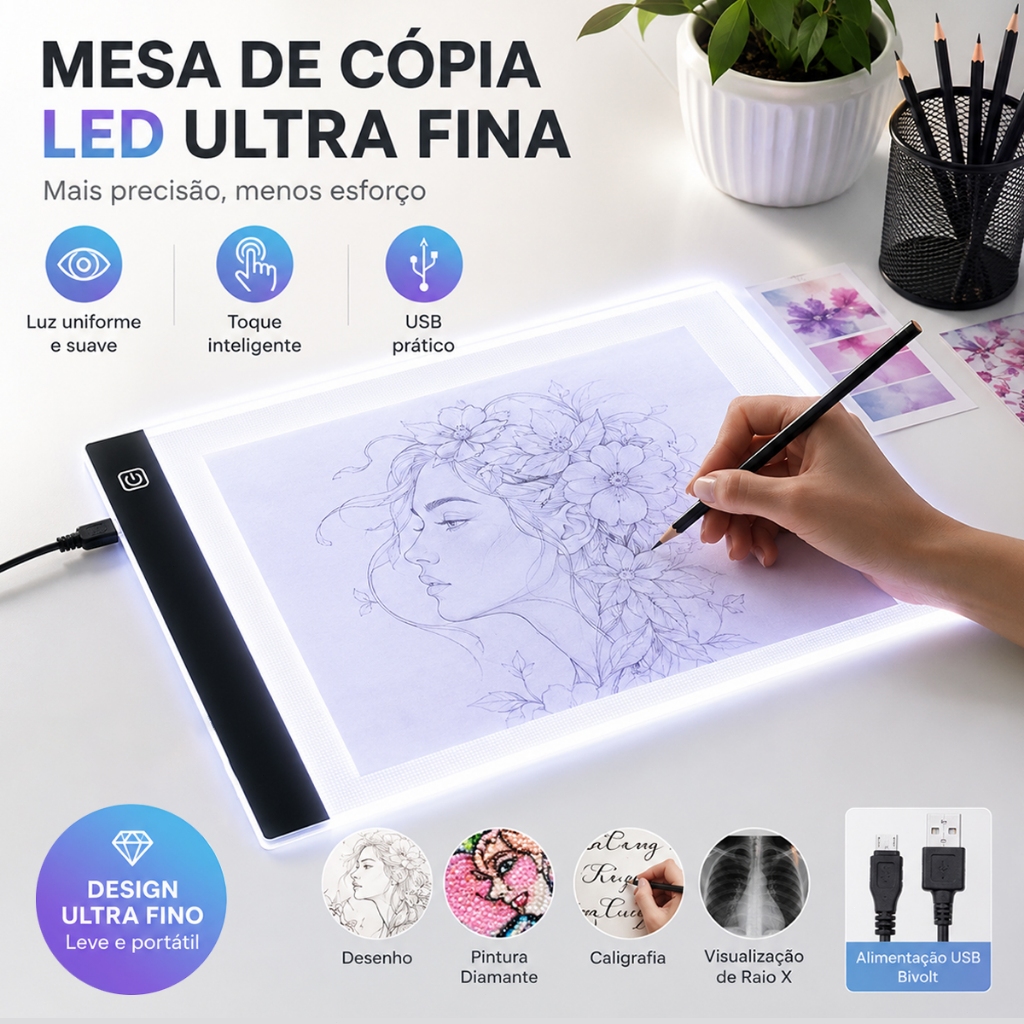 Mesa De Led Luz Branco Desenho Transposição A4 Profissional