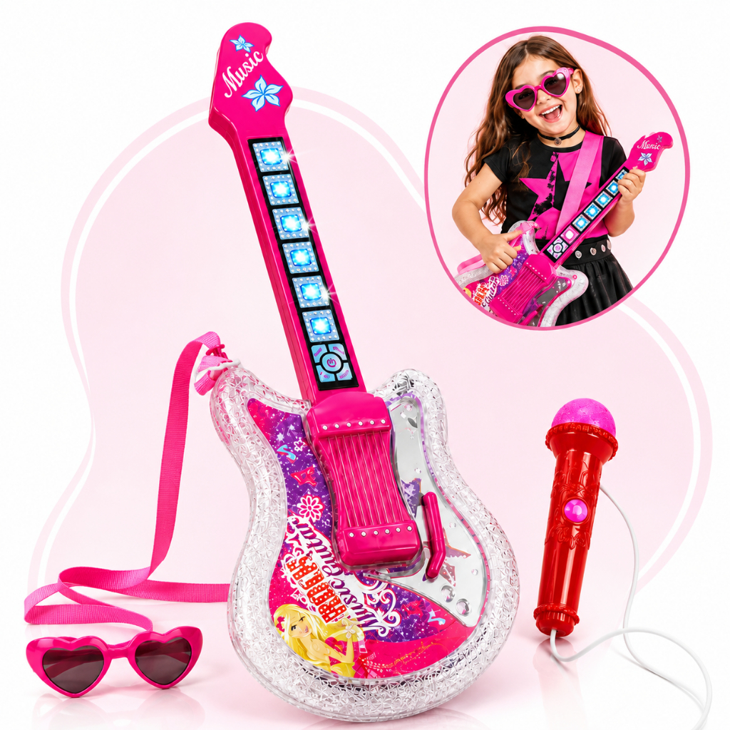 Guitarra Com Microfone Girls Rock Instrumento Brinquedo Musical Infantil Menina