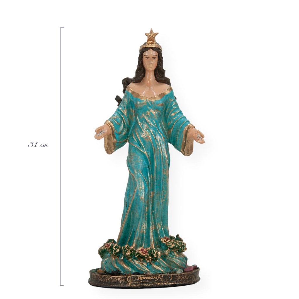 Imagem Material Resina: Orixá Iemanjá, Barroco Mineiro, Arte Sacra, Detalhes em Tons de Ouro Solar, Tam 31 cm