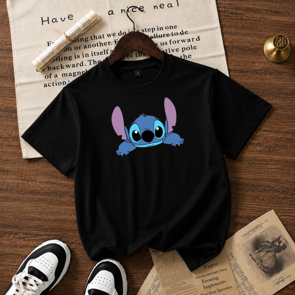 Camiseta Infantil Stitch Estampada – Blusa Infantil Unissex Manga Curta Confortável e Divertida para Meninos e Meninas