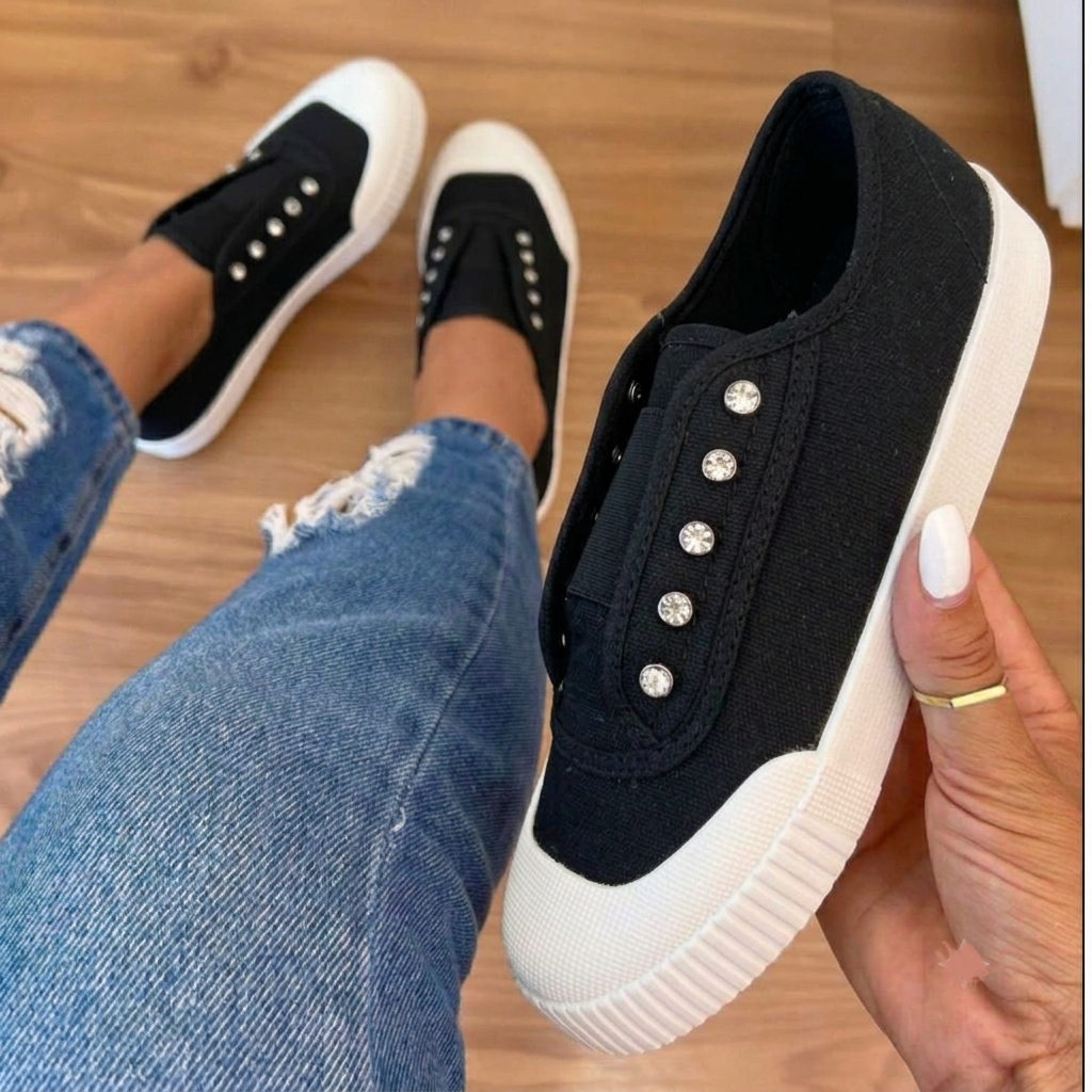Tênis Feminino Casual Lançamento Promoção Confortável Novidade Sapatênis sem cadarço Calce Fácil