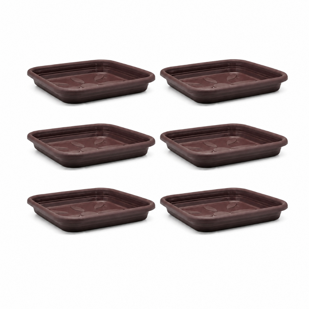 Kit 6 Pratos Quadrados Café Para Vasos De Planta Plástico Suporte Cachepô Jardim Varanda Flores Decoração