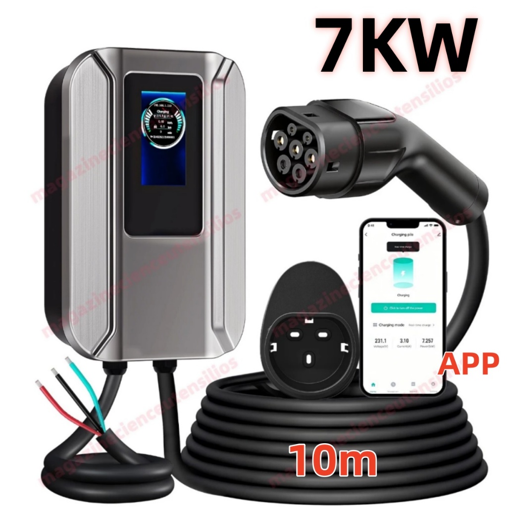 7kw Carregador Carro Elétrico Wifi Tipo 2 Wallbox Cabo 10m
