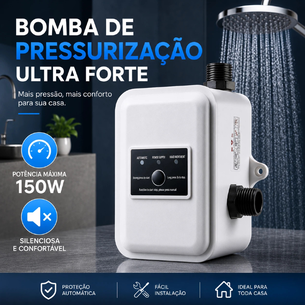 150W Bomba Pressurizadora Automática Silenciosa 24V para Chuveiro, Torneira e Banheiro | Instalação Fácil