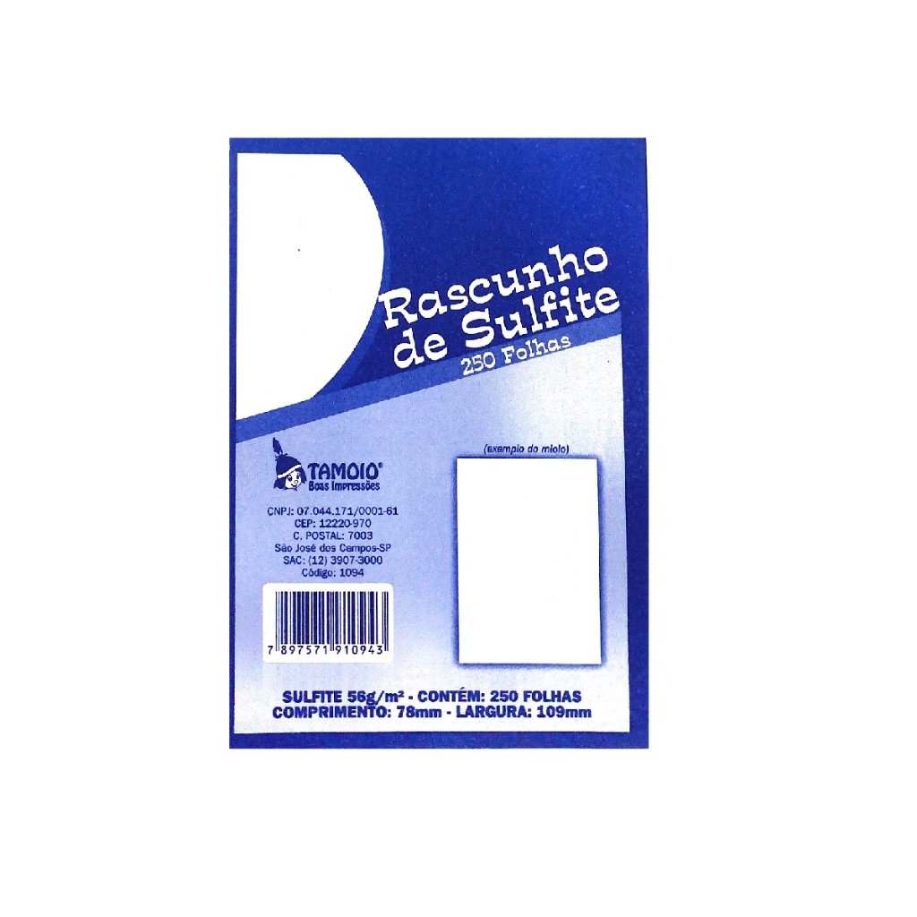 BLOCO RASCUNHO DE PAPEL SULFITE 78X109 250 FOLHAS TAMOIO