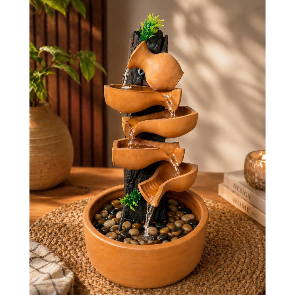 Fonte de água cerâmica/madeira 5 quedas Decorativa Cascata 50 cm