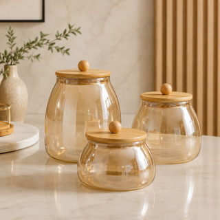 Pote Vidro Hermético Âmbar Bolinha Kits Variados Conjunto de Porta Mantimentos Armazenamento Cozinha