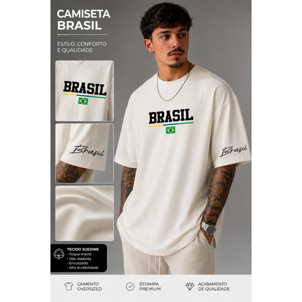 Camiseta Oversized Masculina Suedine Premium Streetwear Estampada Moda Urbana Brasil