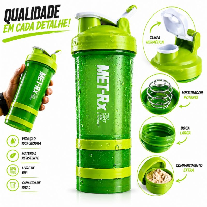 Coqueteleira Com Compartimento Garrafa Whey Shakira pra Suplemento