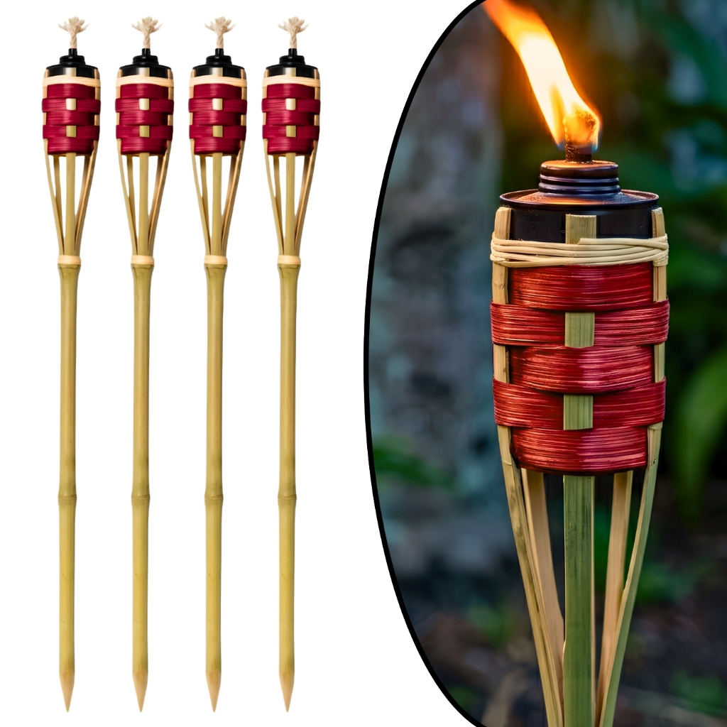 kit c/2, 4 ou 6 tochas de bambu, iluminação, decoração, p/ festa junina, jardim, fogo, luz