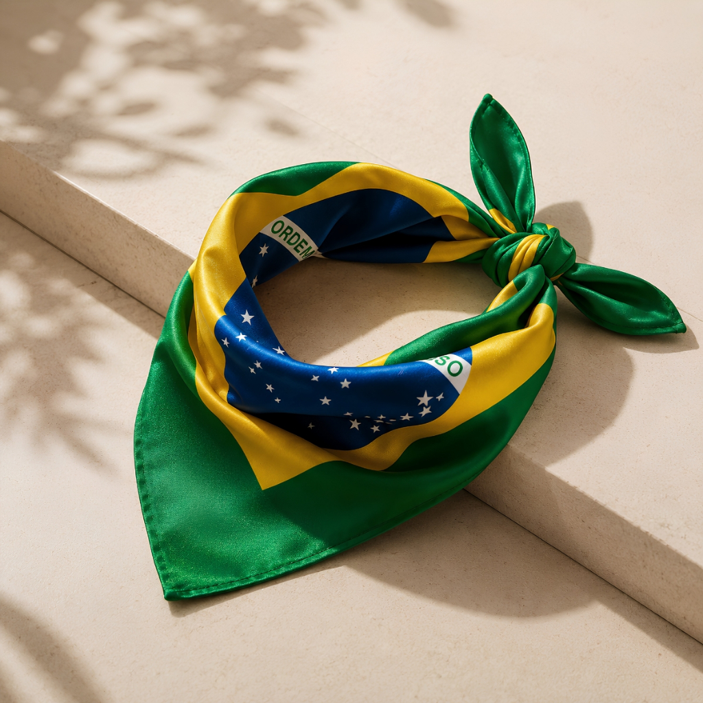 Lenço Bandana Cetim Seda Echarpe Bandeira Do Brasil 50x50cm Copa Do Mundo Seleção Brasileira Moda Unissex