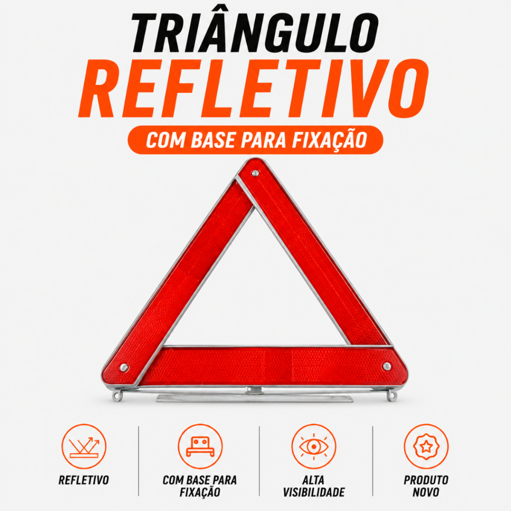 Triângulo Refletor Sinalização Segurança Automotivo Carro Universal com Suporte