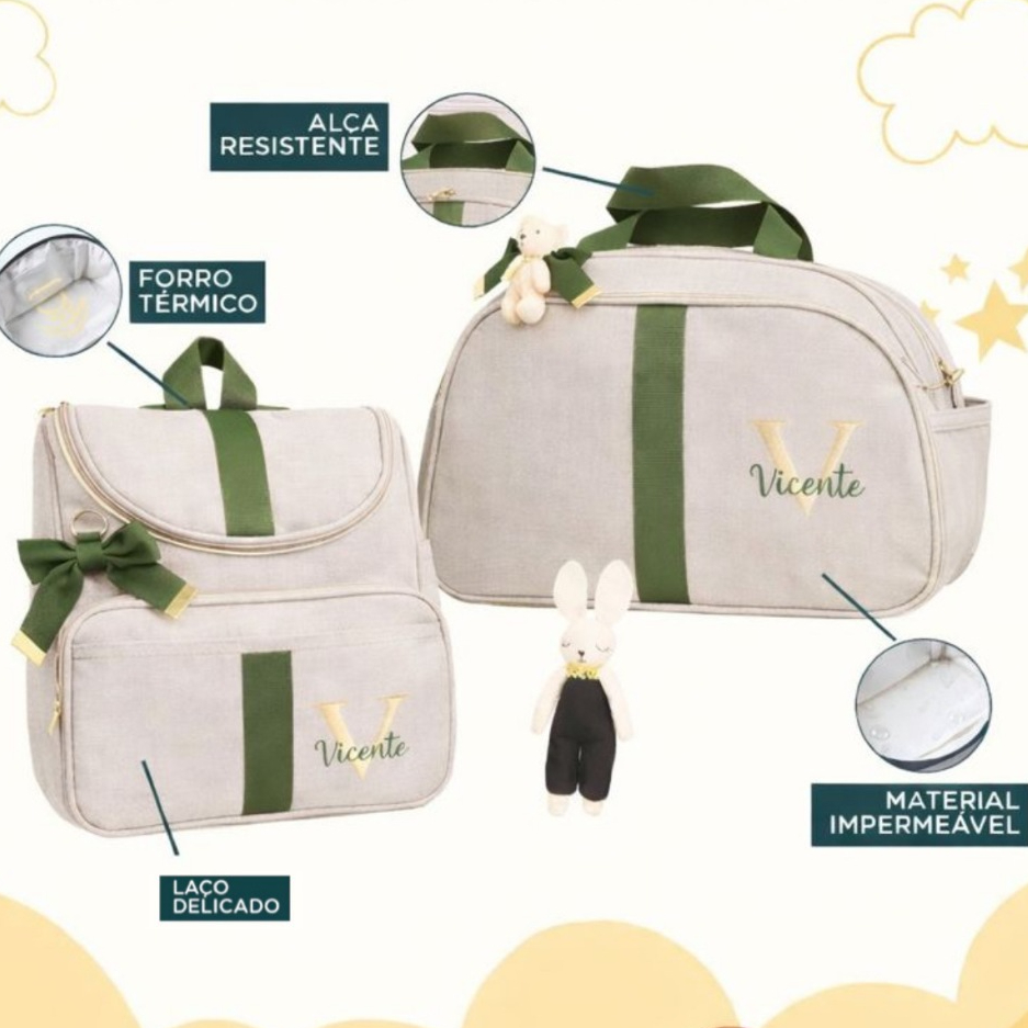 Bolsas Maternidade 2 Peças Bolsa e Mochila Personalizado Térmica Impermeável, Coleção Califórnia