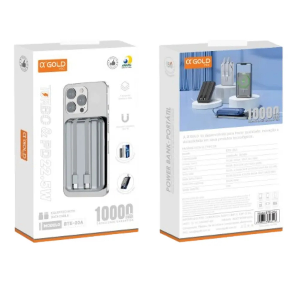 Carregador Portátil Sem Fio Power Bank Indução A' GOLD BTE-20A