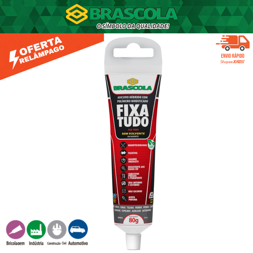 Imagem Cola Adesivo Fixa Tudo Híbrido 80g Brascola Alta Fixação Multiuso Construção Reparos e Montagem