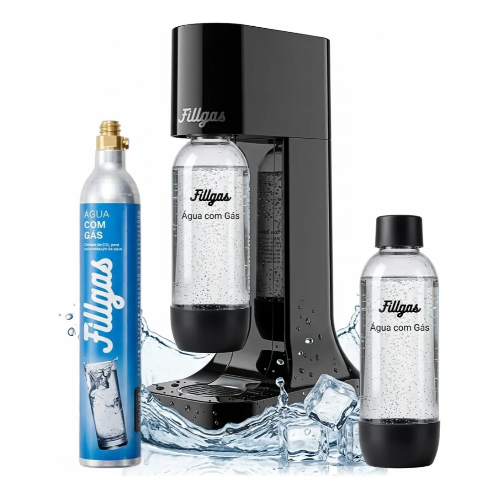 Kit Máquina Água Com Gás Cilindro + 2 Garrafas Reutilizáveis Carbonatação Fazer Refrigerante