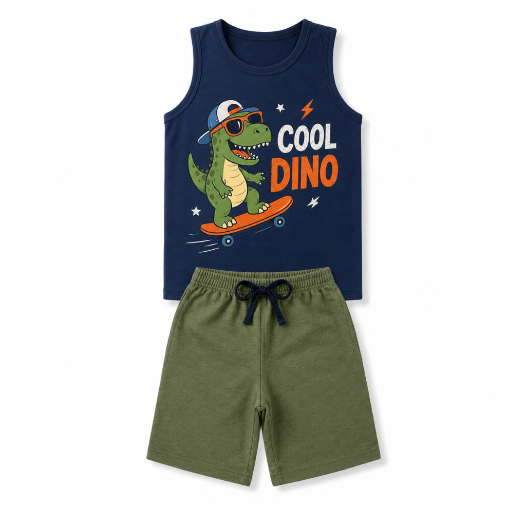 Kit 6 Peças - 3 Conjuntos Infantil Menino Regata + Shorts/Bermuda 100% Algodão Estampas Sortidas