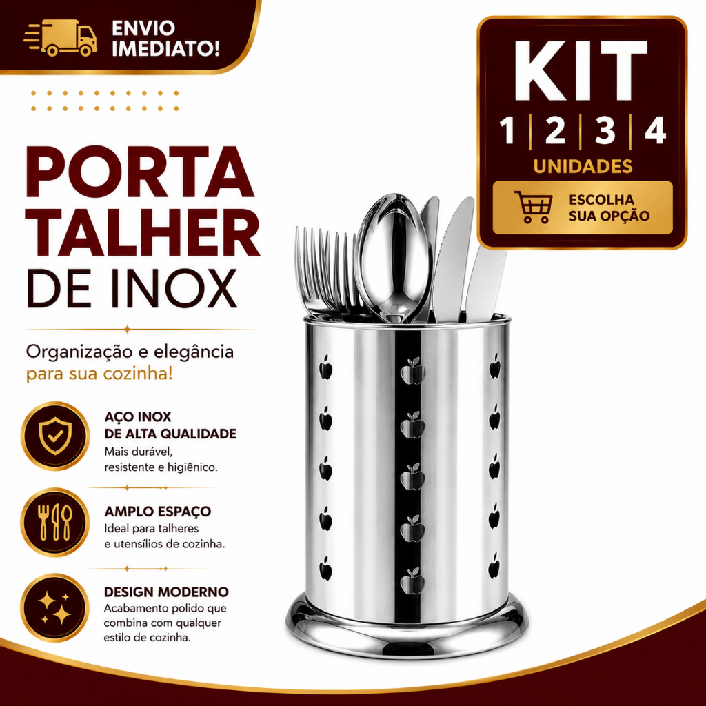 Porta Talheres Inox 1/2/3/4 Organizador Escorredor de Talheres Suporte para Cozinha Bancada 16,5cm Resistente Moderno