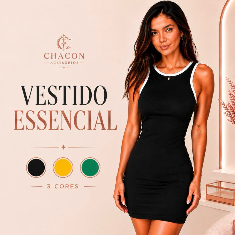 Vestido Essencial Feminino Curto Justo Casual Estilo