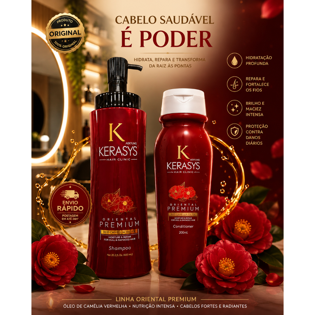 Kit Kerasys Oriental Premium Shampoo 600ml + Condicionador Kerasys 200ml Brilho intenso, Nutrição e Reparação
