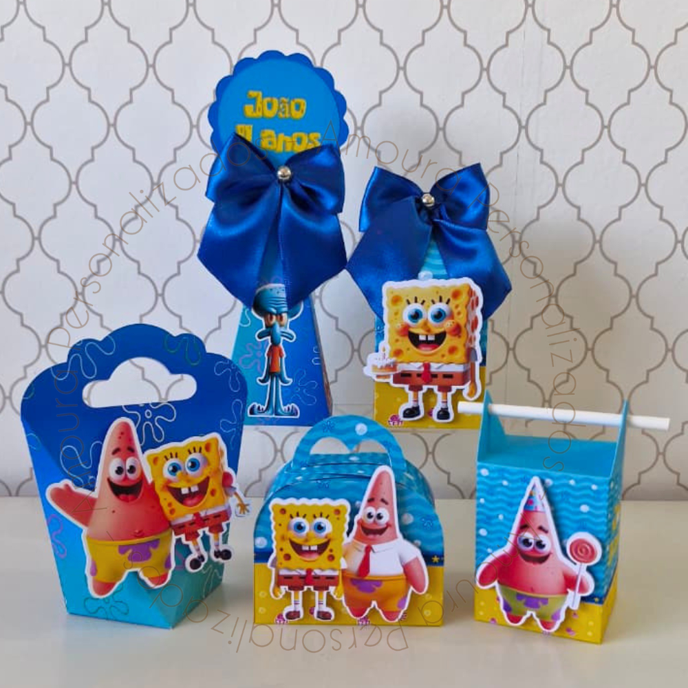 KIT DE CAIXAS PERSONALIZADAS PARA LEMBRANCINHAS BOB ESPONJA|CAIXINHA|FESTA|ANIVERSARIO|CALÇA QUADRADA