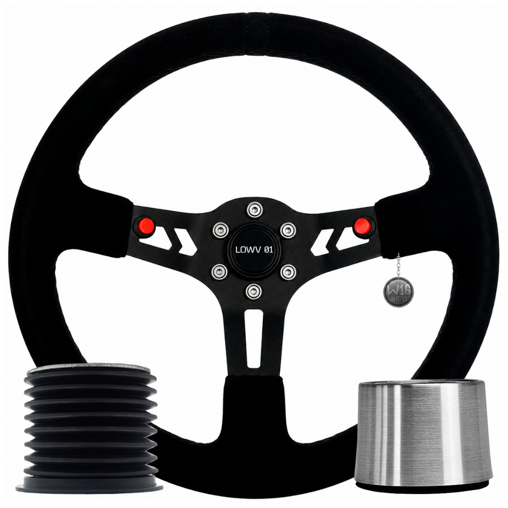 Volante Esportivo Lowv Apache Suede Tarja Preta + Cubo Adaptador