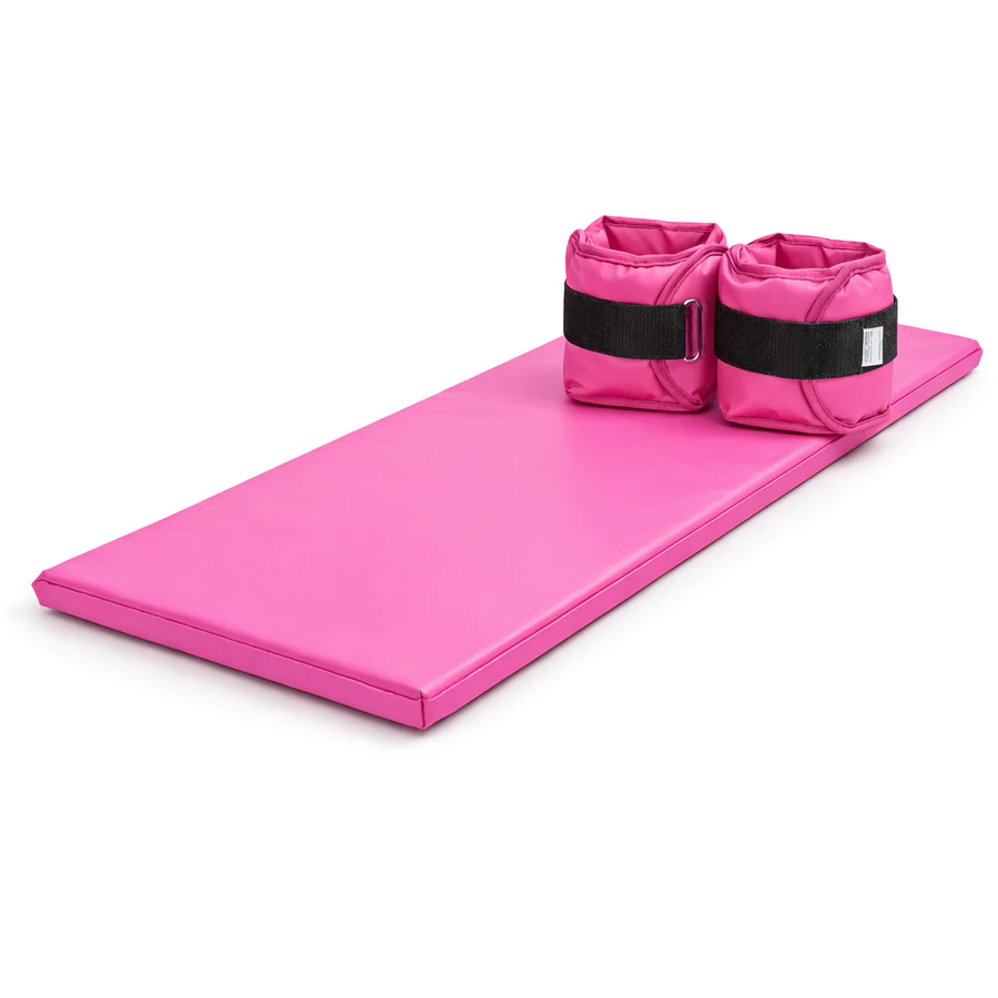 Mais Resultados Fitness Colchonete Rosa Dobrável 90x40x3 + Par Caneleiras Rosa Fitness