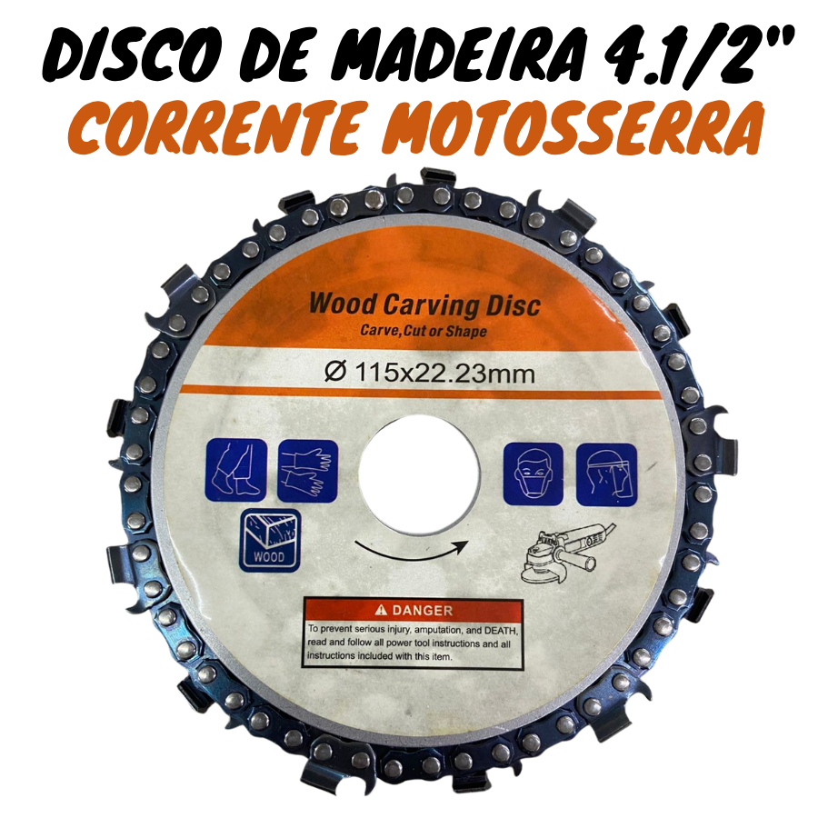 Disco Corrente Motosserra para Esmerilhadeira Cortar Esculpir Madeira 4.1/2"