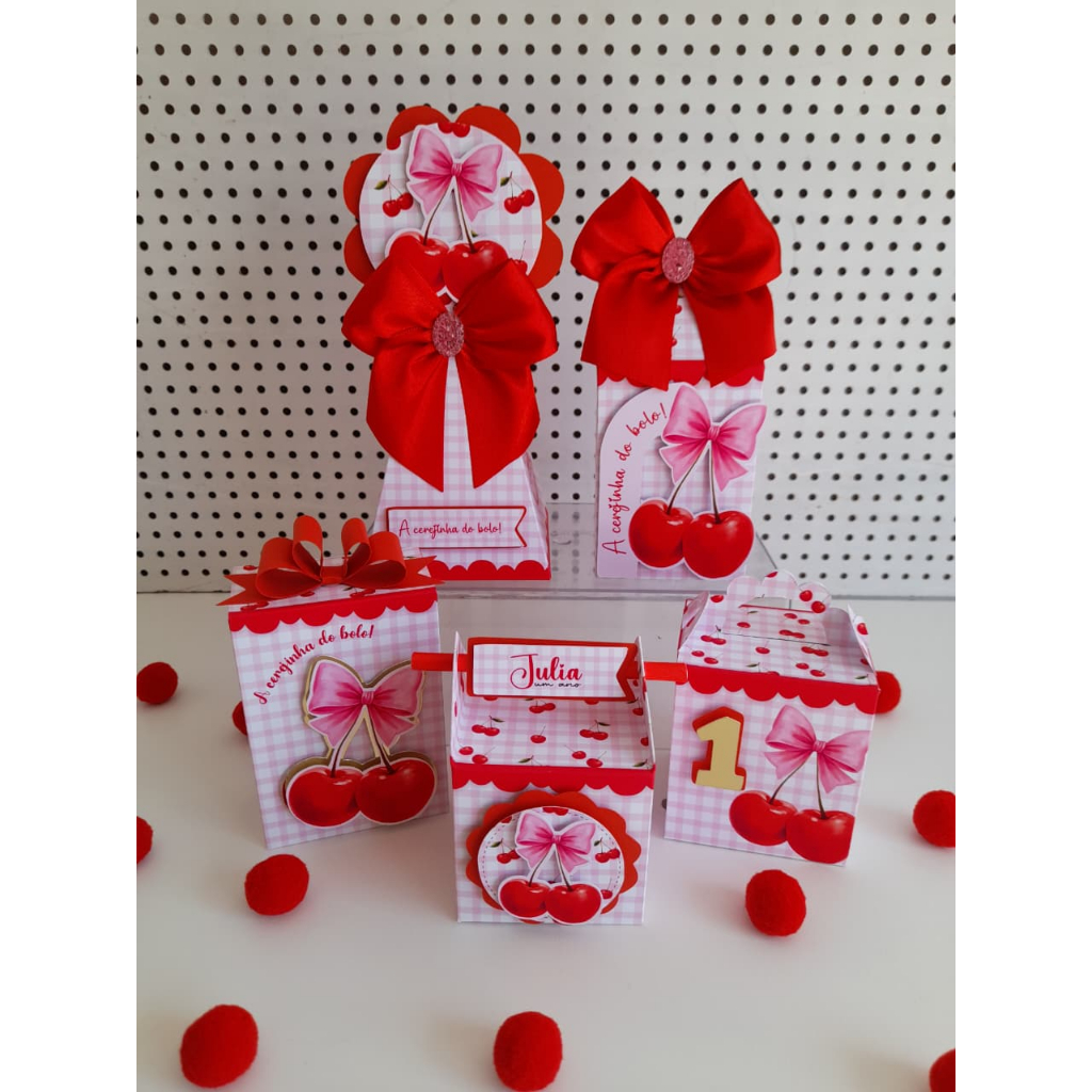 KIT CAIXINHAS PERSONALIZADAS CEREJINHA - CEREJINHA DO BOLO -PÉGUE E MONTE - Lembrancinha Festa Infantil Aniversário