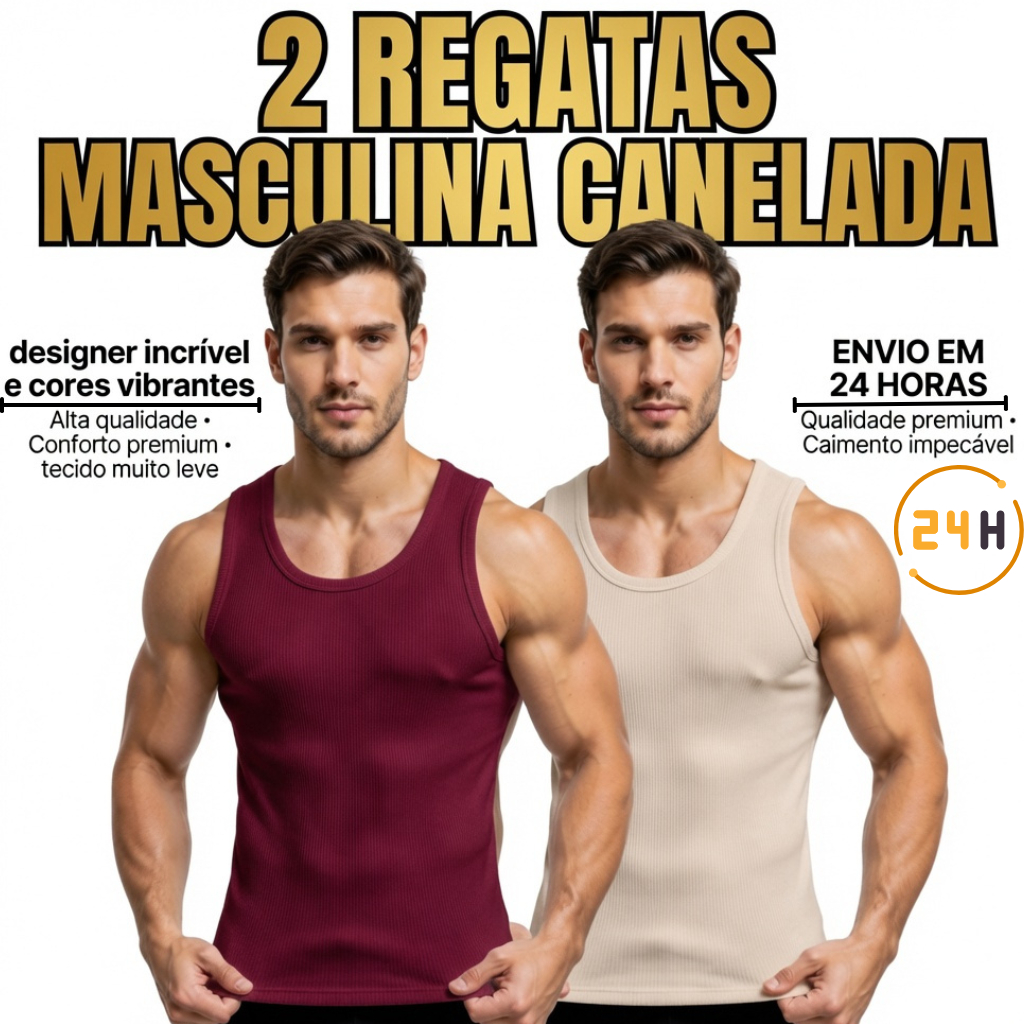 Kit 2 Regata Canelada Masculina Americana Camiseta Básica Modelo Americano Camisa Academia