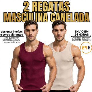 Kit 2 Regata Canelada Masculina Americana Camiseta Básica Modelo Americano Camisa Academia