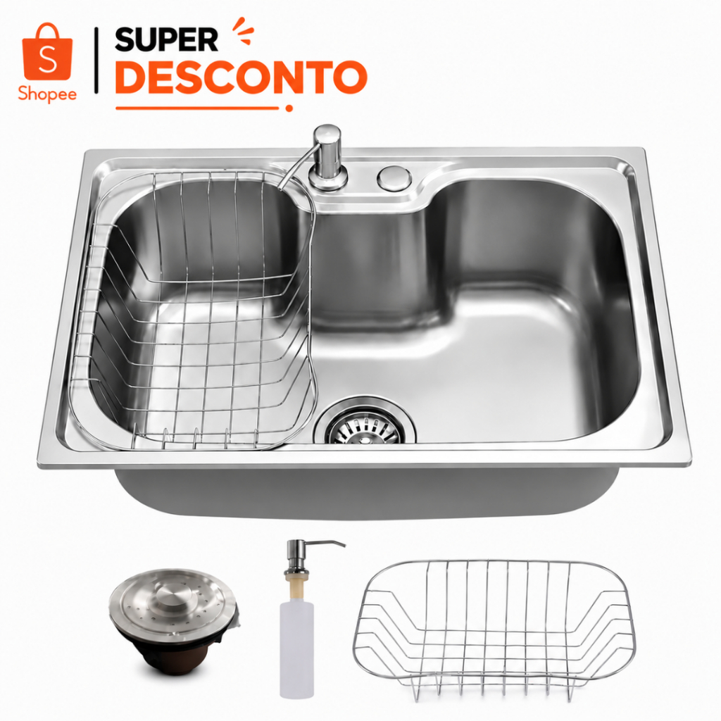 Cuba Gourmet Tuizi by Tramontina 50X40 Inox com Dosador para Sabão, Cesto Aramado e Válvula