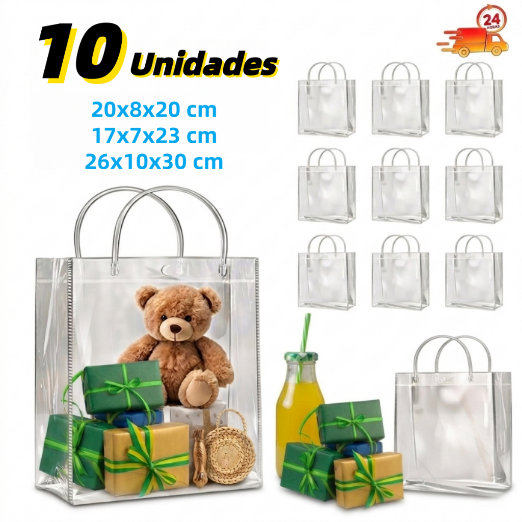 5/10/50 Sacos de Presente PVC Transparente com Alças para  Dia dos Pais Casamento e Lembrancinhas