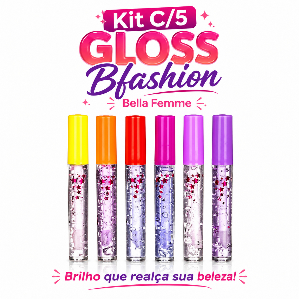 Kit C/5 Gloss Labial Tutti-Fruit Bfashion Bella Femme Gloss Labial Infantil ENVIO IMEDIATO